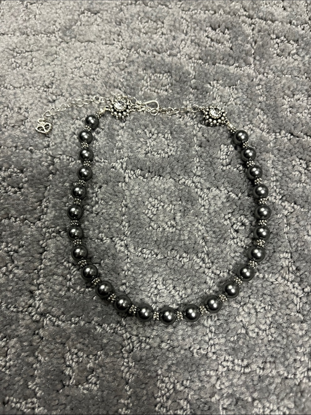 Virgins Saints & Angels Hematite-Style Pearl Necklace in Dark Gray